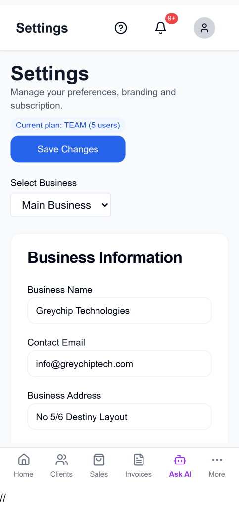 how to add business details on Ledgar