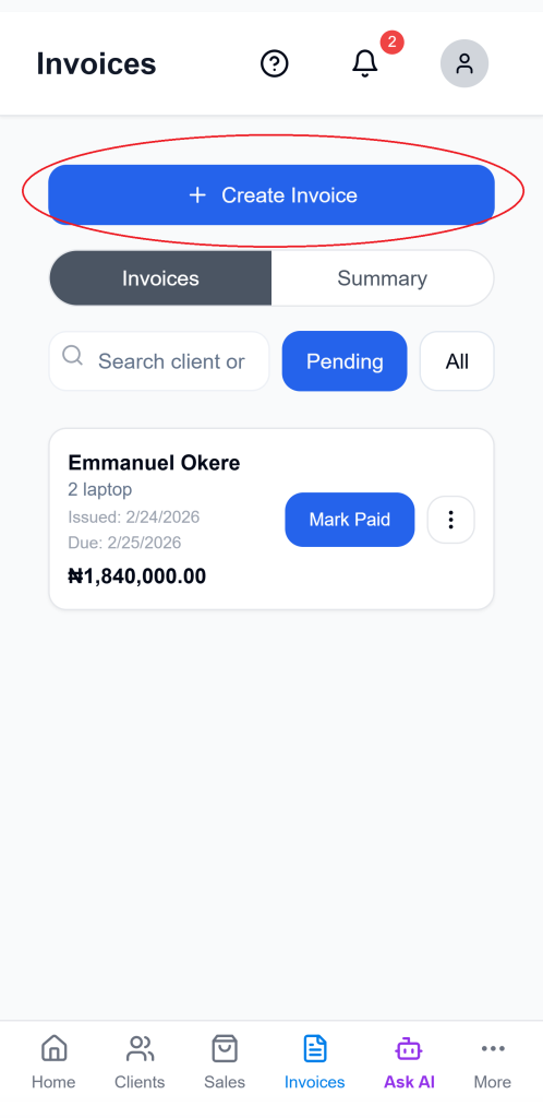how to create an invoice on Ledgar