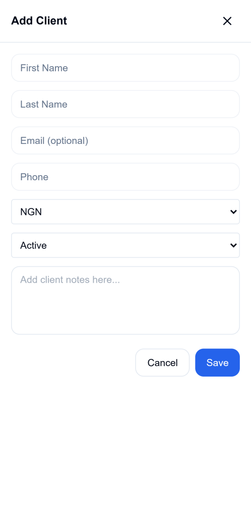 add client details form on Ledgar