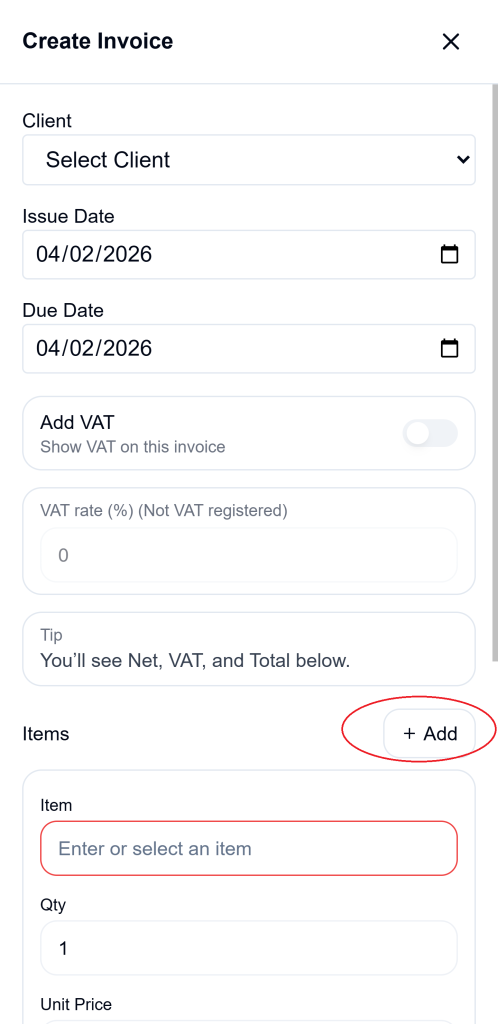 add multiple items in Invoice form - Ledgar