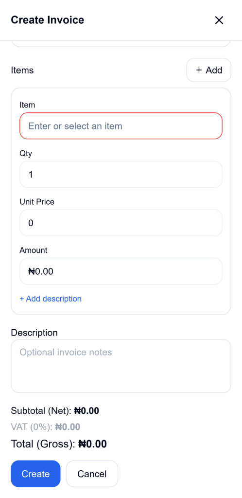 Ledgar invoice creation