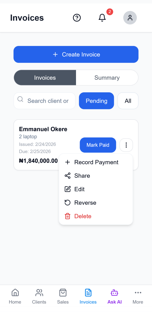 Ledgar invoice payment tracking