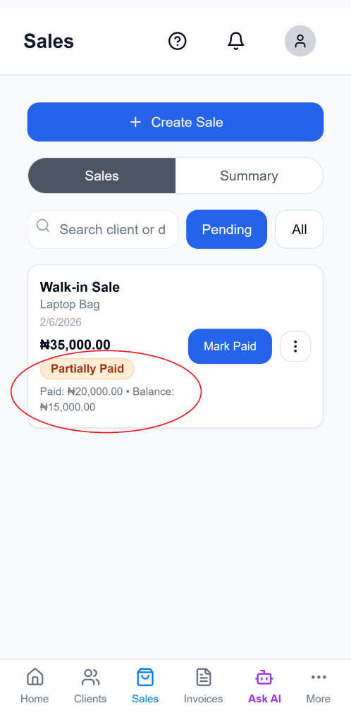 sales payment satus on Ledgar