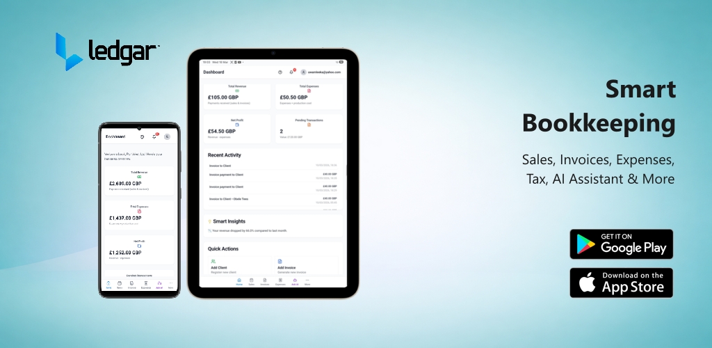 Ledgar AI small business mobile bookkeeping app interface